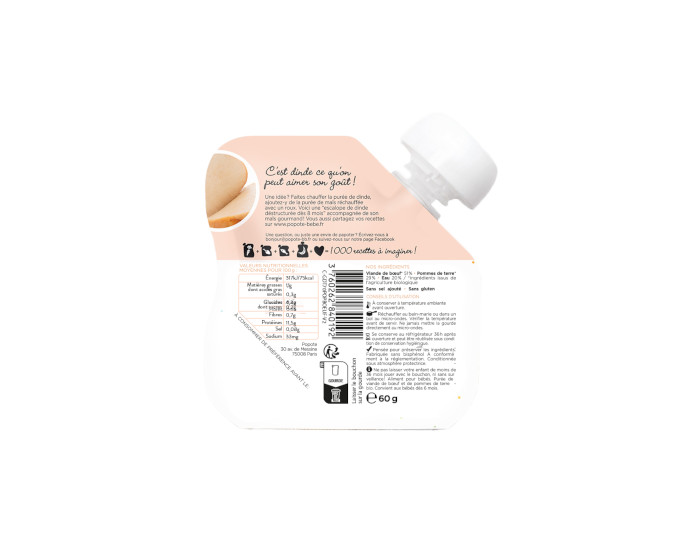 POPOTE Gourde Dinde Bio - 60 g - D�s 4/6 mois (1)