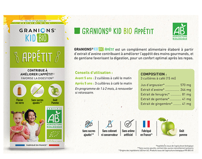 GRANIONS KID BIO App�tit - D�s 3 ans - 125 ml (1)