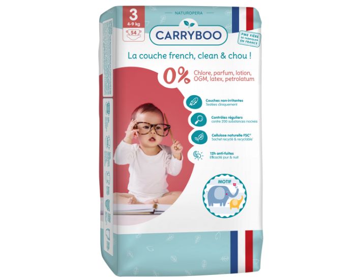 CARRYBOO Couches �cologiques Non Irritantes - Pack Economique T3 / 4-9 kg / 54 couches (1)