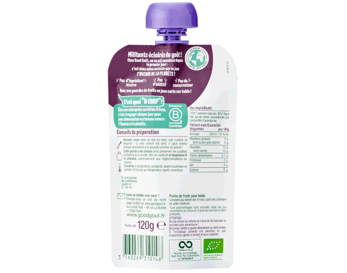 GOOD GOUT Gourde Pomme Figue - Pur�e B�b� 120g - D�s 6 Mois (1)
