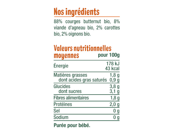 GOOD GOUT Petit Plat B�b� Courges Butternut Saut� d'Agneau - 190g - D�s 6 mois (2)