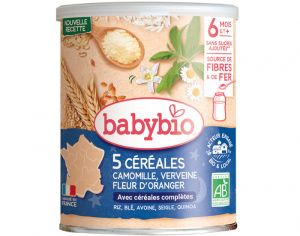 BABYBIO 5 C�r�ales Camomille Verveine Fleur d'Oranger - 220 g - D�s 6 mois