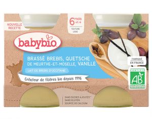 BABYBIO Petits Pots Brass�s Lact�s - 2 x 130 g - D�s 6 mois Brebis Quetsche Vanille