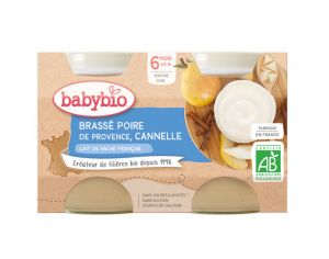 BABYBIO Petits Pots Brass�s Lact�s - 2 x 130 g - D�s 6 mois Vache Poire de Provence Cannelle