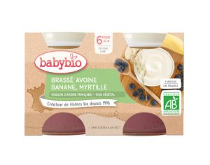 BABYBIO Petits Pots Brass�s V�g�taux - 2 x 130 g - D�s 6 mois Avoine Banane Myrtille