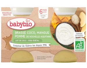 BABYBIO Petits Pots Brass�s V�g�taux - 2 x 130 g - D�s 6 mois Coco Mangue Pomme