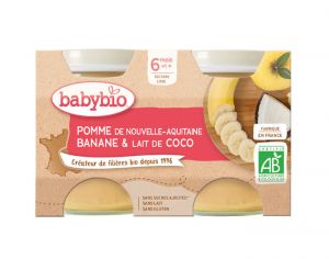 BABYBIO Mes Fruits - 2 x 130 g Pomme d'Aquitaine Banane Lait de Coco - D�s 6 mois
