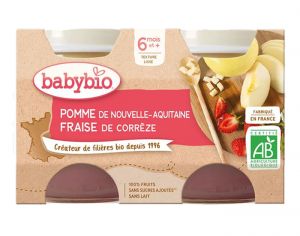 BABYBIO Mes Fruits - 2 x 130 g Pomme d'Aquitaine & Fraise de Corr�ze - 6 mois