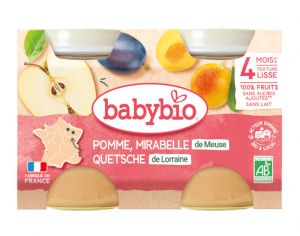 BABYBIO Mes Fruits - 2 x 130 g Pomme d'Aquitaine Mirabelle & Quetsche - 4 mois