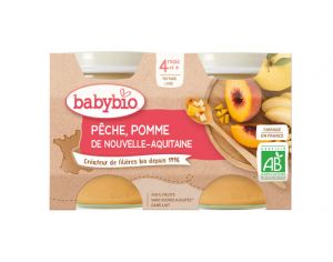 BABYBIO Mes Fruits - 2 x 130 g P�che & Pomme d'Aquitaine - 4 mois