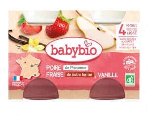 BABYBIO Mes Fruits - 2 x 130 g Poire de Provence Fraise de notre Ferme Vanille - D�s 4 mois