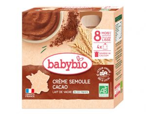BABYBIO Gourdes Cr�me Semoule - D�s 6 ou 8 mois - 4x85 g Cacao