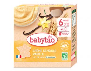 BABYBIO Gourdes Cr�me Semoule - D�s 6 ou 8 mois - 4x85 g Vanille