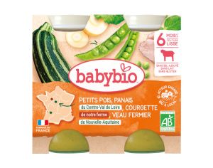 BABYBIO Petits Pots Menu du Jour - 2 x 200g - D�s 6 Mois Petits Pois Panais Courgette Veau