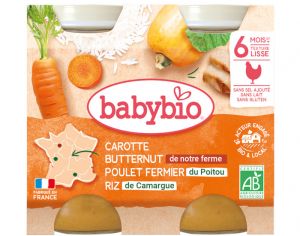 BABYBIO Petits Pots Menu du Jour - 2 x 200g - D�s 6 Mois Carotte Butternut Poulet Riz