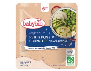 BABYBIO Sachet Menu Bonne Nuit - 190g Soupe Petits Pois Courgette - 6 M