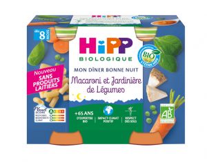 HIPP Mon Diner Bonne Nuit - 2 x 190 g  Macaroni et Jardini�re de L�gumes - 8M