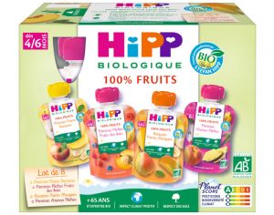 HIPP Gourdes 100% Fruits Multipack 4 Vari�t�s - 8 x 90g - D�s 4-6 mois