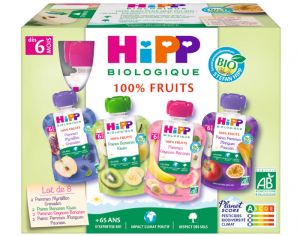 HIPP Gourdes 100% Fruits Multipack 4 Vari�t�s - 8 x 90g - D�s 6 mois 