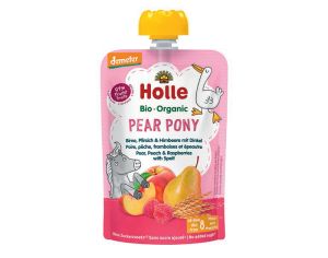 HOLLE Gourde Pear Pony Poire P�che Framboise et Epeautre - 100 g - D�s 8 mois
