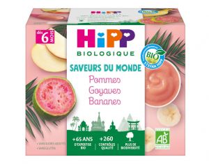 HIPP Coupelles Fruits Saveur du Monde - 4 x 100 g - D�s 6 mois Pommes Goyaves Bananes