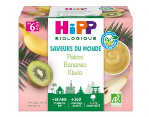 HIPP Coupelles Fruits Saveur du Monde - 4 x 100 g - D�s 6 mois Poires Bananes Kiwis