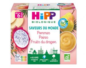 HIPP Coupelles Fruits Saveur du Monde - 4 x 100 g - D�s 6 mois Pommes Poires Fruits du Dragon
