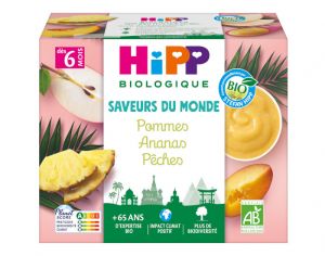 HIPP Coupelles Fruits Saveur du Monde - 4 x 100 g - D�s 6 mois Pommes Ananas P�ches