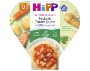 HIPP Assiette - Les Petits Gourmets - 200, 230g ou 260g Fondue de Pommes de terre Carottes Saumon - 12M