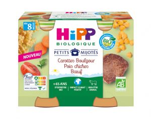 HIPP Les Petits Mijot�s - 2 x 190 g Carottes Boulgour Pois chiches Boeuf - 8M