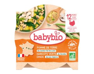 BABYBIO Mon p'tit Plat Assiette - 230 g ou 260 g Haricots verts et �minc� de dinde - 12 M