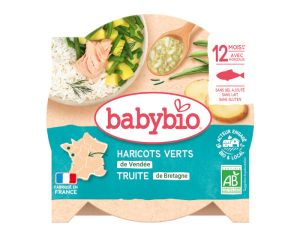 BABYBIO Mon p'tit Plat Assiette - 230 g ou 260 g Haricots Vert et Truite de Bretagne - 12 M