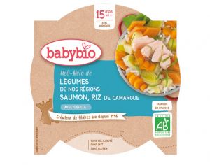 BABYBIO Mon p'tit Plat Assiette - 230 g ou 260 g M�li-M�lo de L�gumes au Saumon - Riz - 15 M