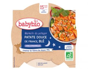 BABYBIO Assiette Bonne Nuit - 260 g Marmite du Potager - Patates Douces - Bl� - 15 M