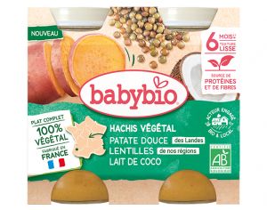 BABYBIO Petits Pots Menu V�g�tal - 2 x 200 g - D�s 6 � 8 mois Hachis V�g�tal - Patate Douce Lentilles Lait de coco  - D�s 6 mois