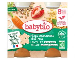 BABYBIO Petits Pots Menu V�g�tal - 2 x 200 g - D�s 6 � 8 mois P�tes Bolognaises V�g�tales - Carottes Lentilles Tomates - D�s 8 mois