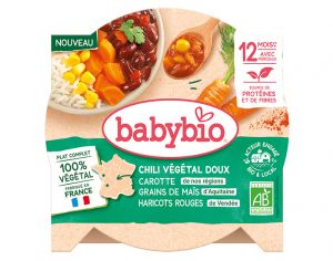 BABYBIO Assiette Menu V�g�tal - 190 g ou 230 g - D�s 12 ou 15 mois Chili V�g�tal Doux - Carotte Ma�s Haricots Rouges - 230g - D�s 12 mois