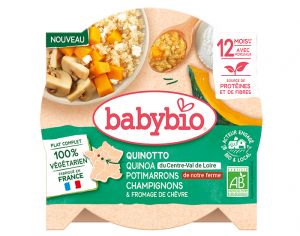 BABYBIO Assiette Menu V�g�tal - 190 g ou 230 g - D�s 12 ou 15 mois Quinotto V�g�tal - Quinoa Potimarrons verts Champignons Fromage de Ch�vre - 230g - D�s 12 mois