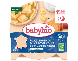 BABYBIO Assiette Menu V�g�tal - 190 g ou 230 g - D�s 12 ou 15 mois Ravioli Emmental Sauce Patate Douce Fromage de Ch�vre - 190 g - D�s 15 mois