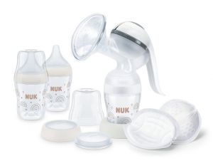 NUK Coffret Tire Lait Manuel Perfect Match + 3 Biberons 150 ml et Coussinets d'Allaitement