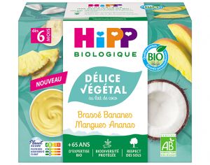 HIPP D�lice V�g�tal Brass� au Lait de Coco - D�s 6 mois - 4 x 100 g Bananes Mangues Ananas