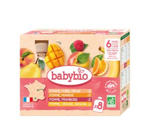 BABYBIO Multiparfums Gourde de Fruits - 8x90g - D�s 6 mois