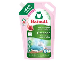 RAINETT Lessive Liquide Peaux Sensibles Grenade - Recharge 32 lavages - 1,6L