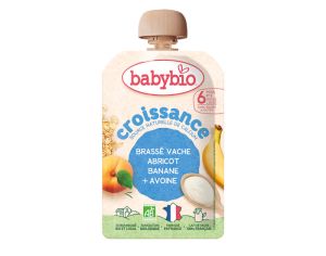 BABYBIO Gourde Brass� Vache Abricot Banane Avoine - Croissance - 100g - D�s 6 mois 