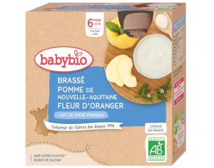 BABYBIO Gourde Lact� Brass� - D�s 6 Mois - 4 x 85g Pomme d'Aquitaine Fleur d'Oranger