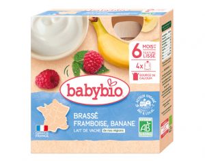 BABYBIO Gourde Lact� Brass� - D�s 6 Mois - 4 x 85g Framboise Banane