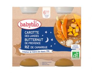 BABYBIO Petits Pots Bonne Nuit - 2x200g - D�s 6 mois Carotte des Landes, Butternut & Riz de Camargue - 6 M