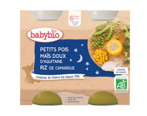 BABYBIO Petits Pots Bonne Nuit - 2x200g - D�s 6 mois Petits Pois & Ma�s doux d'Aquitaine - Riz - 6 M