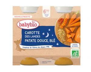 BABYBIO Petits Pots Bonne Nuit - 2x200g - D�s 6 mois Carotte des Landes, Patate Douce & Bl� - 6 M
