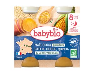BABYBIO Petits Pots Bonne Nuit - 2x200g - D�s 6 mois Ma�s doux d'Aquitaine - Patate douce - Quinoa - 8 M